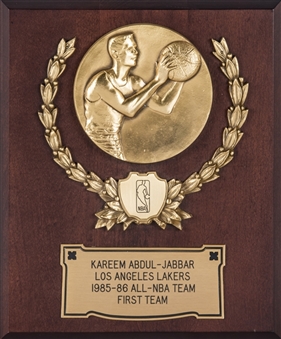 1985-86 All-NBA Team Los Angeles Lakers First Team Award Presented To Kareem Abdul-Jabbar (Abdul-Jabbar LOA)